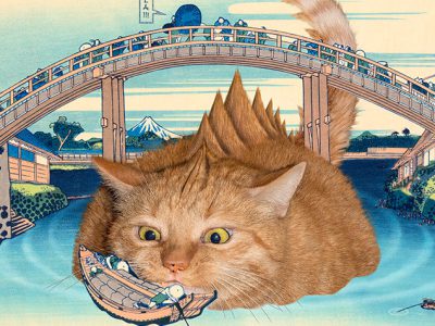 Catzilla pops up under the Mannen Bridge at Fukagawa