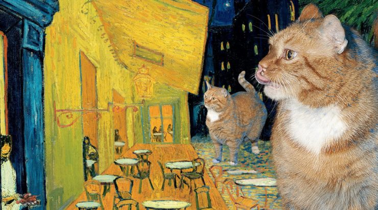 Vincent van Gogh, Terrace of a café at night visited by giant cats